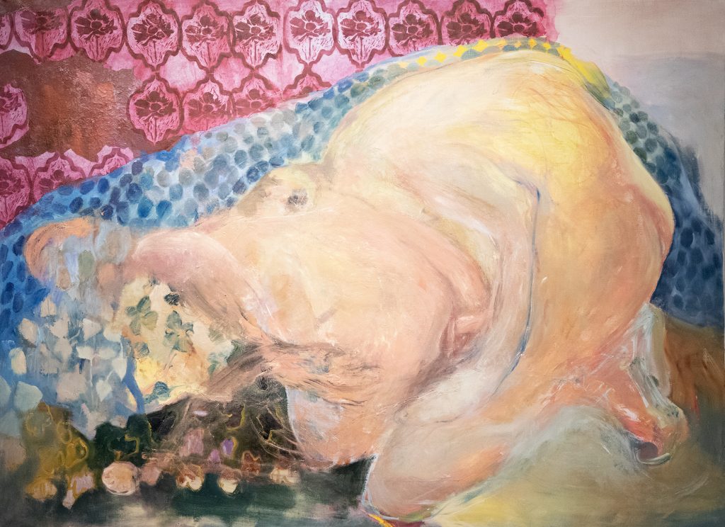 Kätkö | öljyväri, puupiirros | 138 cm x 190 cm | 2025 