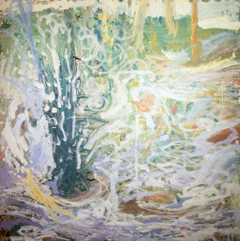 Kävelijä katsoo pensasta | sekatekniikka | 84 cm x 84 cm | 2025